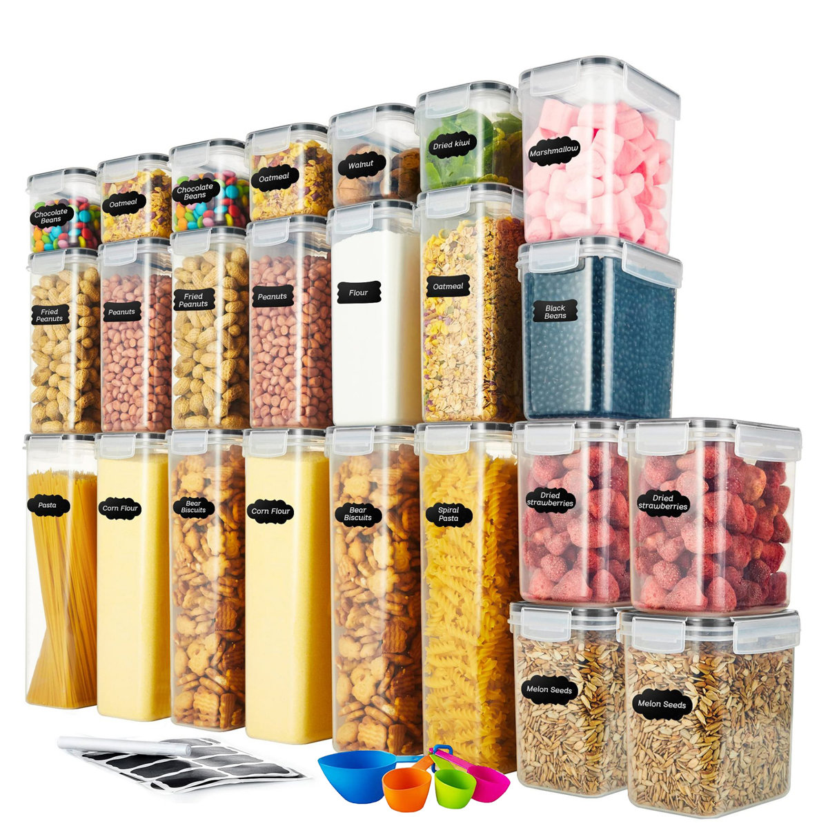 Daleah Stackable Airtight Sealed food storage containers -24 pieces, kitchen organization set, free of bisphenol A, used for storage rooms and grain storage